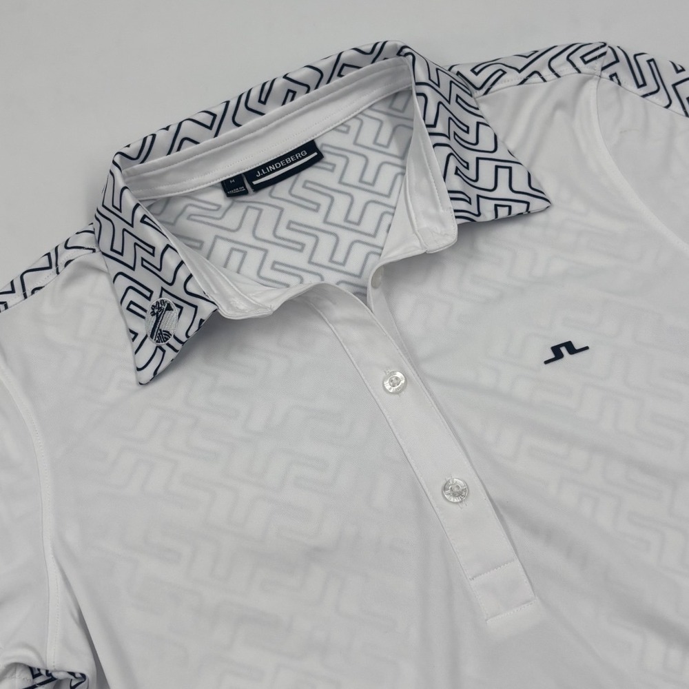 J.Lindeberg Women's M Cara Golf Polo White Monogram Jacquard Shirt